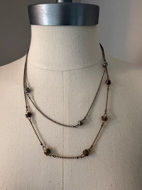 CAbi Two-Tone Layered Bead Necklace in Gold and Silver